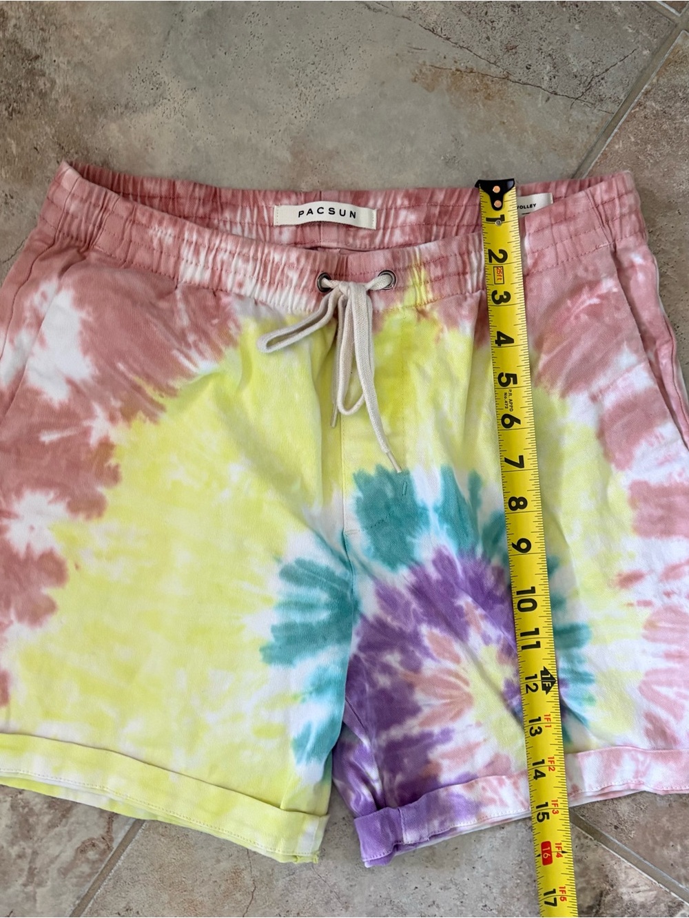 PacSun Tie Dye Cotton Elastic Waist Drawstring Volley Shorts Pockets Men Small - Picture 8 of 9